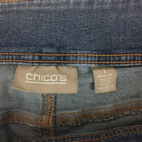 Chico's Pull-On Jeans Rhinestones Embellished Medium Wash Size 1 - Picture 7 of 12